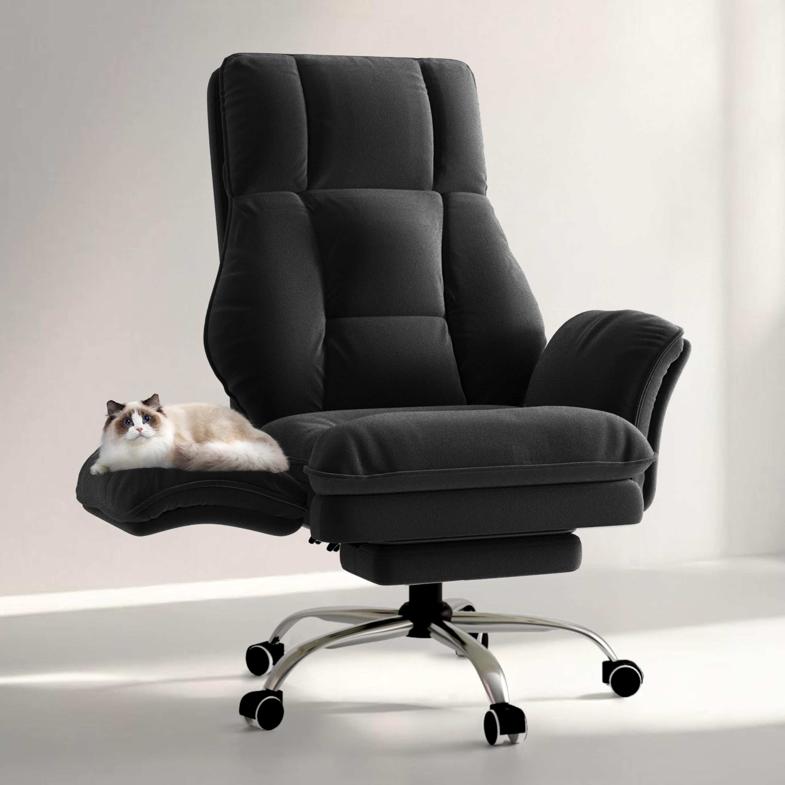 Big and Tall Office Chair, Flip Armrests for Pets & Cross Legged Sitting, Executive Ergonomic Computer Gaming Chair with Foot Rest, Crystal Velvet Wide Seat Reclining Desk Chair