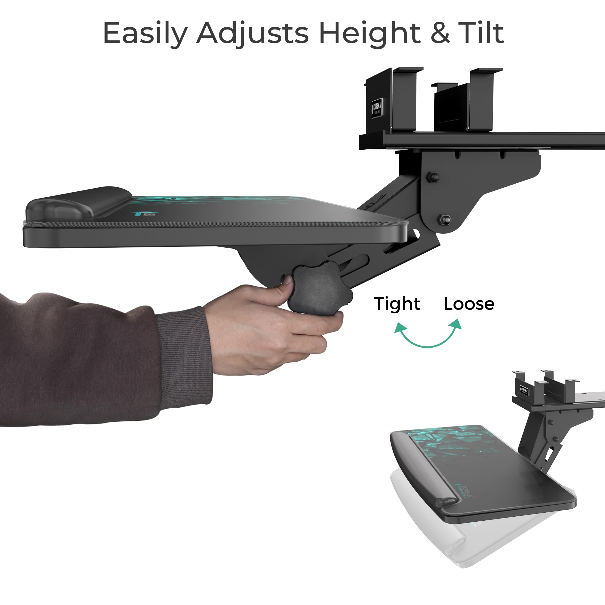 Height Adjustable Mouse & Keyboard Tray Under Desk, 28x10'' Large Slide Out Swivel Tilt Computer Keyboard Drawer with Pad for Gaming Home Office, Dual Mount