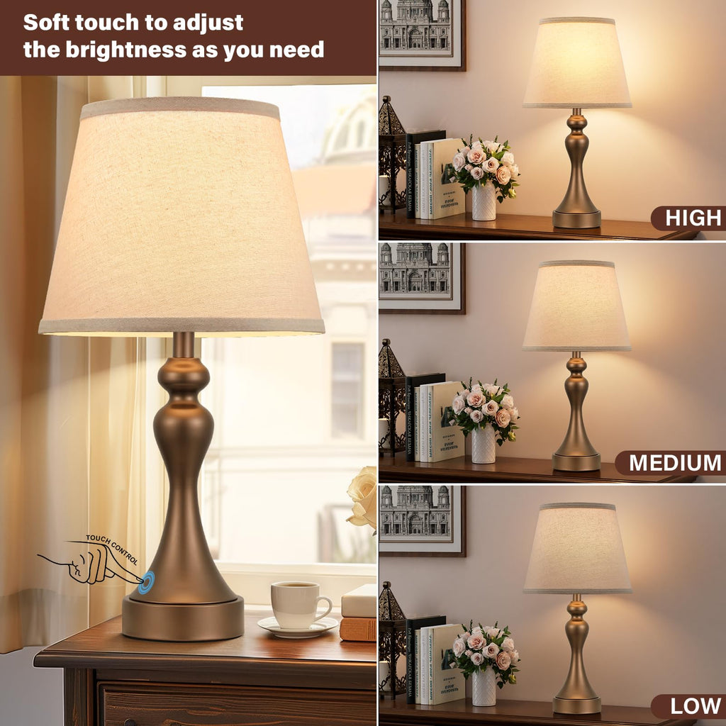Touch Lamps for Nightstand, 3 Way Dimmable Bedside Lamps with USB C+A Ports