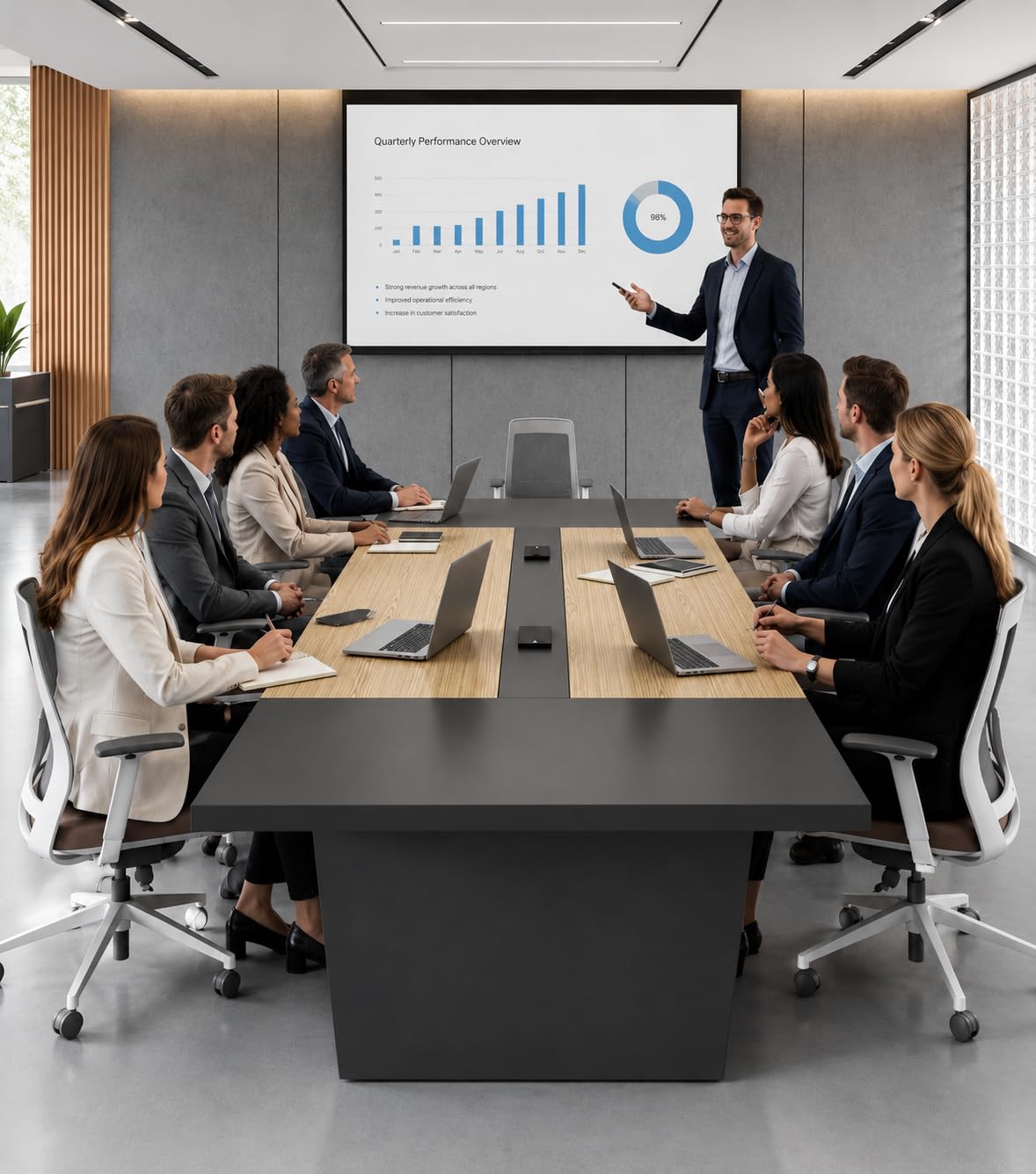8FT Conference Table, Seats 8 to 10, Rectangular Boardroom Meeting Table with Built-in Power Outlets and USB Ports, 2" Thick Tabletop & Heavy-Duty Base (Oak & Gray, 95" L * 47" W * 30" H)