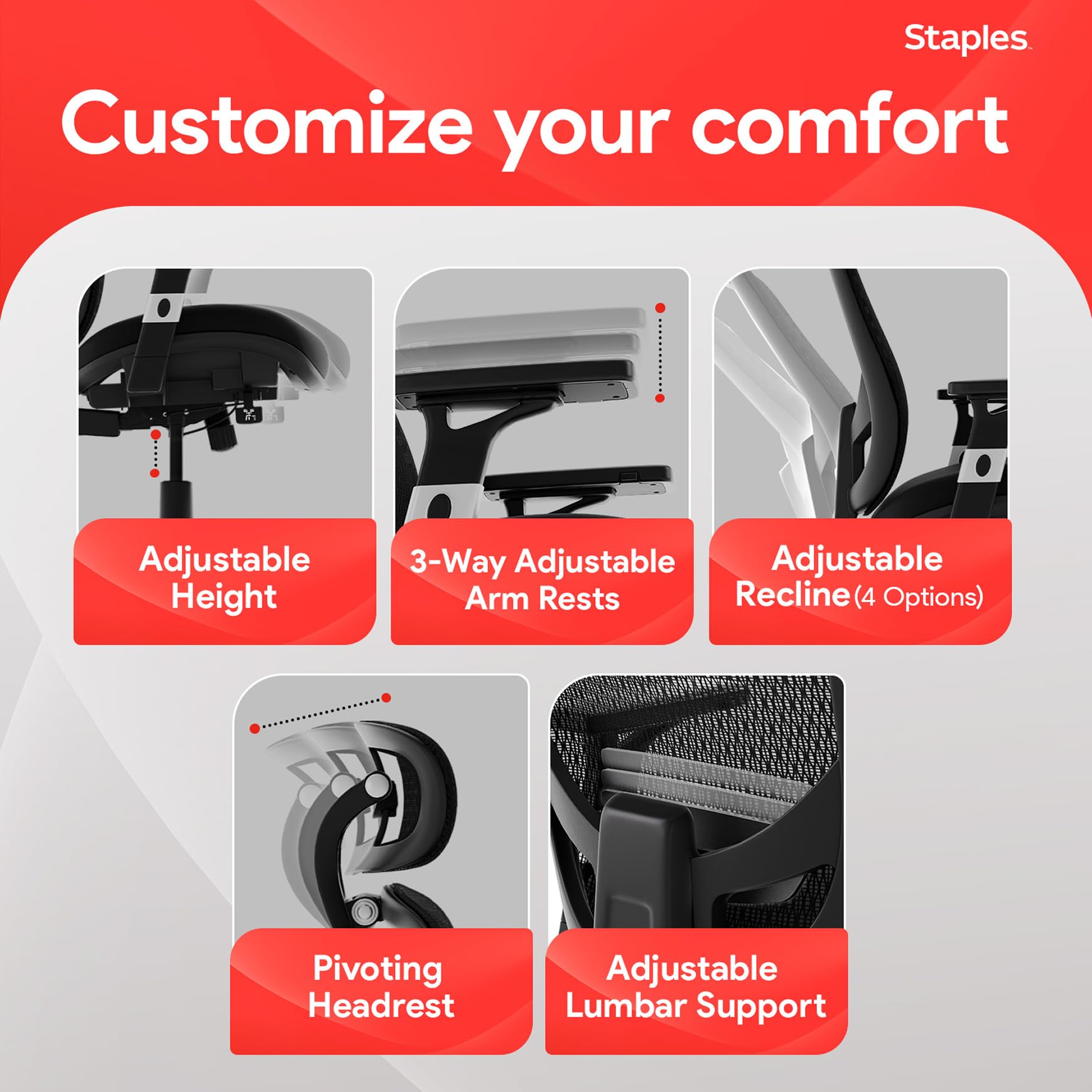 Ergonomic Office Chair Adjustable Lumbar Support with Breathable Mesh, Swivel Desk Chair for Home Office, Black (XL)