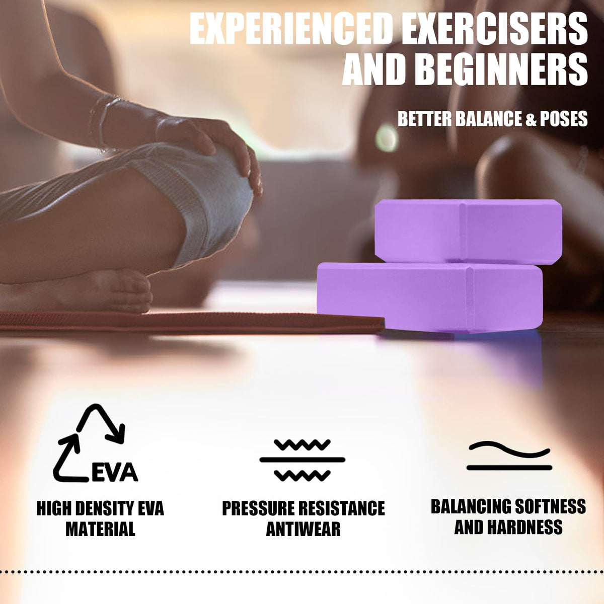 2 Pcs Yoga Blocks, 9x6x3 Inch Purple Foam Blocks for Pilates