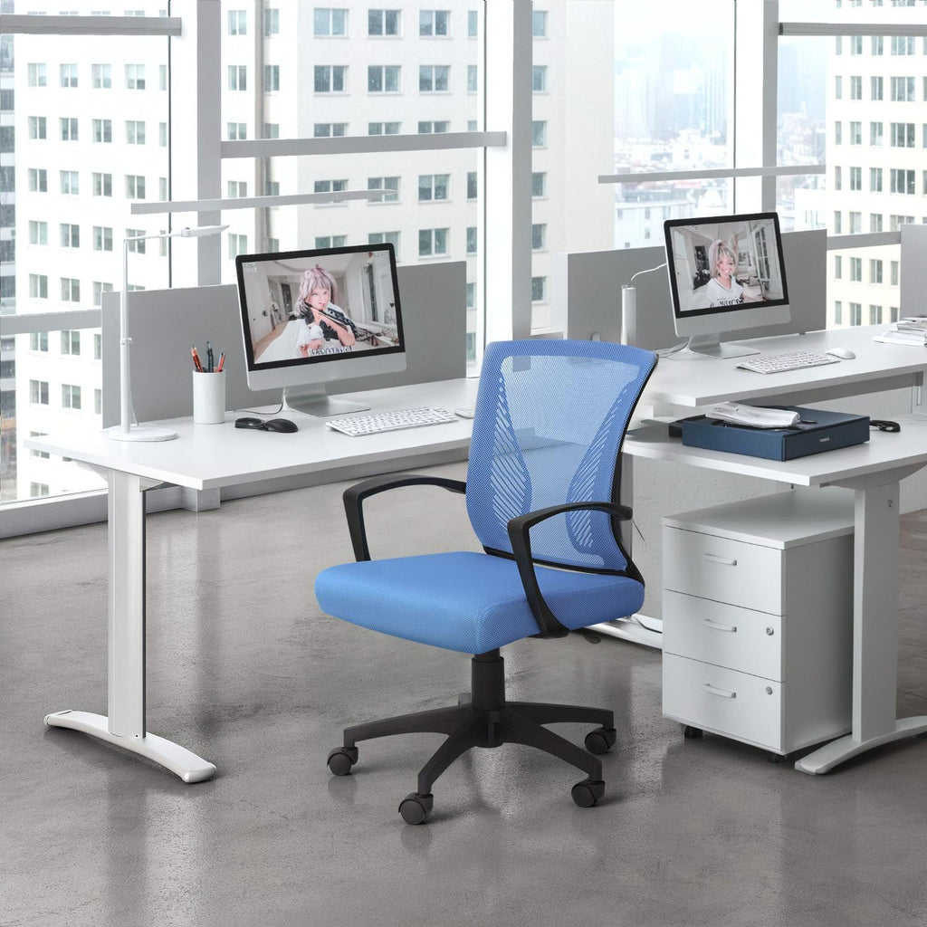 (2, Blue) Office Chair Ergonomic Computer Desk Mesh Chair Mid Back Swivel Lumbar Support with Armrest