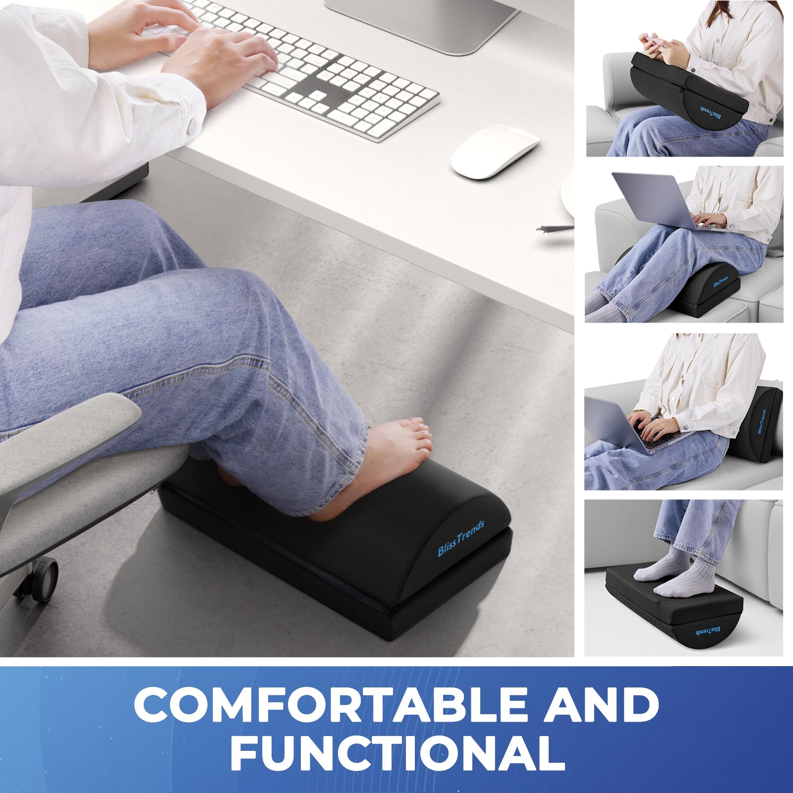 Foot Rest for Under Desk at Work-Versatile Foot Stool with Washable Cover-Comfortable Footrest with 2 Adjustable Heights for Car,Home and Office to Relieve Back,Lumbar,Knee Pain-Black