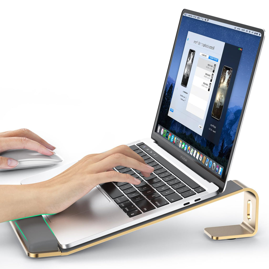 Laptop Stand for Desk, Laptop Stand with Wrist Support, Ergonomic Detachable Laptop Riser, Mount, Holder Notebook Computer Stand for MacBook Air Pro, HP, Dell, XPS, HP (10-17") Laptops - Gold