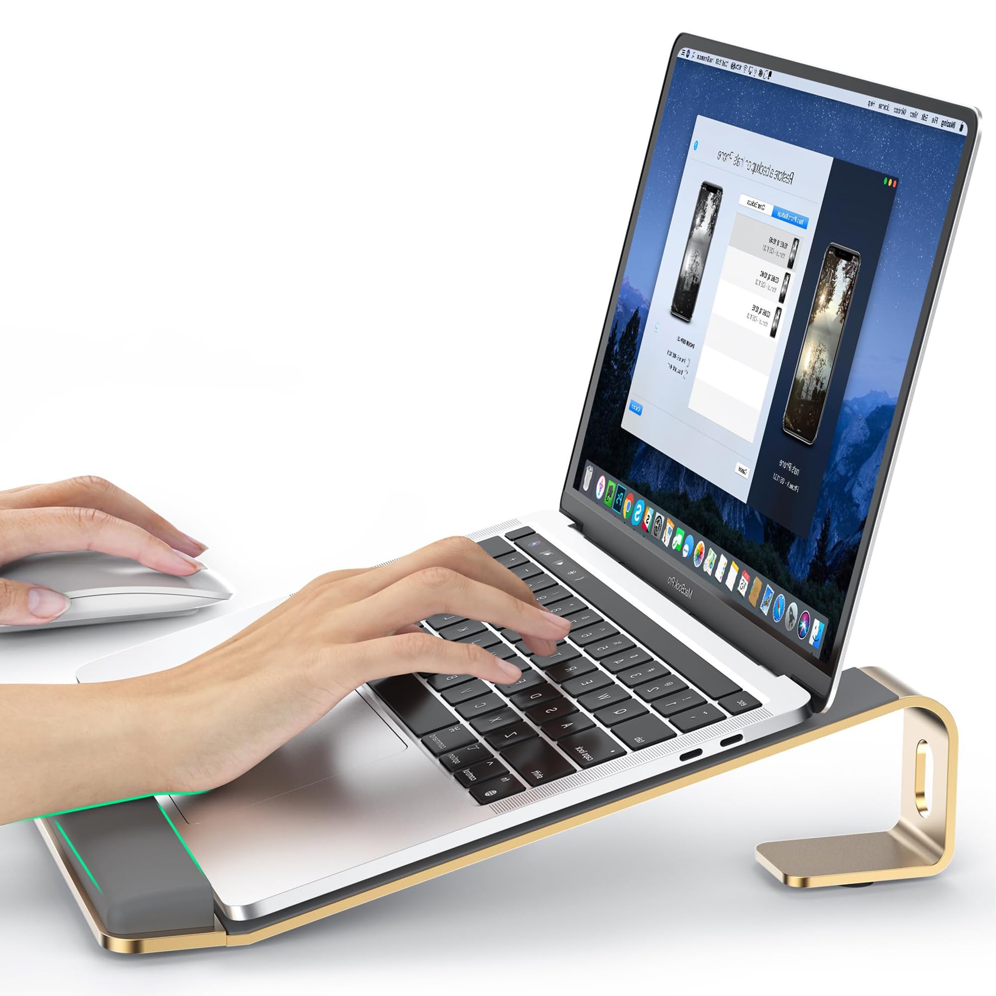 Laptop Stand for Desk, Laptop Stand with Wrist Support, Ergonomic Detachable Laptop Riser, Mount, Holder Notebook Computer Stand for MacBook Air Pro, HP, Dell, XPS, HP (10-17") Laptops - Gold