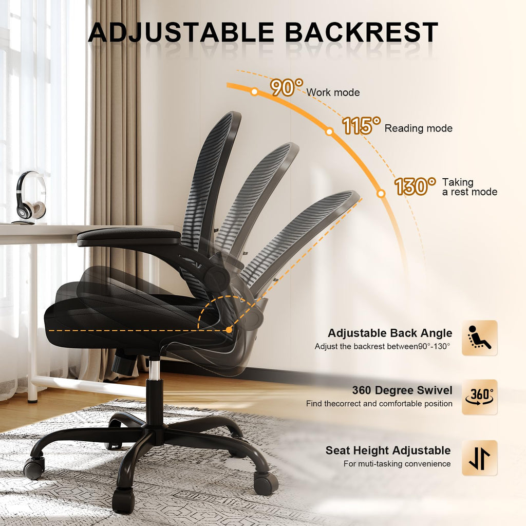 Pack of 2, Office Chair, Ergonomic Desk Chairs 330LBS Capacity High Back Mesh Computer Chair with Flip-up Armrests, Comfy Work Chair with Adjustable Lumbar Support
