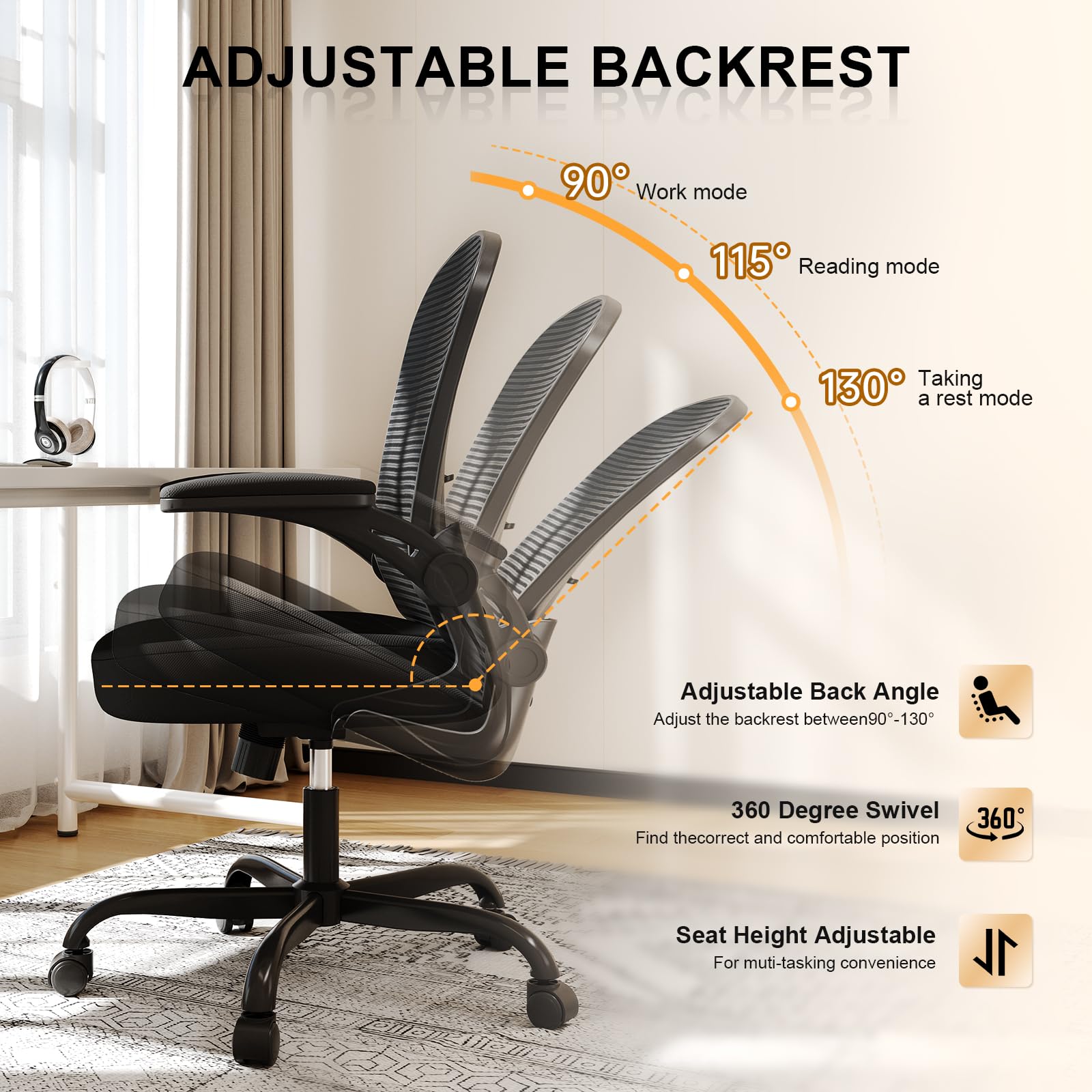 Pack of 2, Office Chair, Ergonomic Desk Chairs 330LBS Capacity High Back Mesh Computer Chair with Flip-up Armrests, Comfy Work Chair with Adjustable Lumbar Support