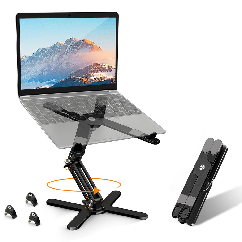 Rotating Laptop Stand, Adjustable Height & Angle, Ergonomic Metal Riser for Desk Collaborative Work, Fully Foldable for Easy Storage, Fits All MacBook & Laptops up to 16 inches, Black