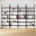 Set of 4, 6-Shelf Tall Bookcase, Wall Mount Bookshelf Wood Shelves and Metal Frame, Matte Black, Set of 4