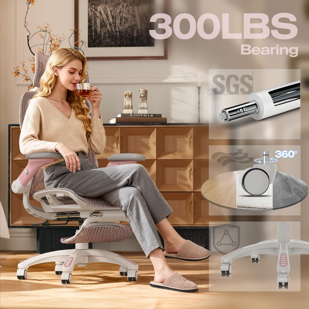 X100 Ergonomic Mesh Office Chair with Footrest, Big and Tall Hone Desk Chair with 5D Flip-Up Arms, Adjustable 3D Lumbar Support,Gaming & Executive Computer Chairs