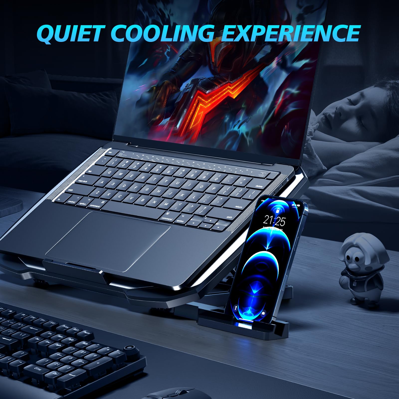 Laptop Cooling Pad,Gaming Laptop Cooler with 5 Quiet Fans for 12-15.6 Inch,Laptop Cooling Stand with 5 Height Adjustable,2 USB Ports, Phone Stand