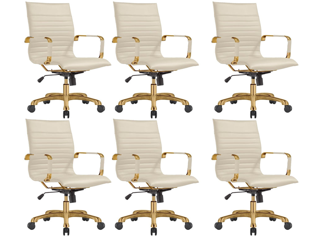 Modern Ergonomic Executive Office Chair, High-Back Leather Conference Desk Chair with Adjustable Height, Tilt Control, 360° Swivel & Gold Frame for Home Office