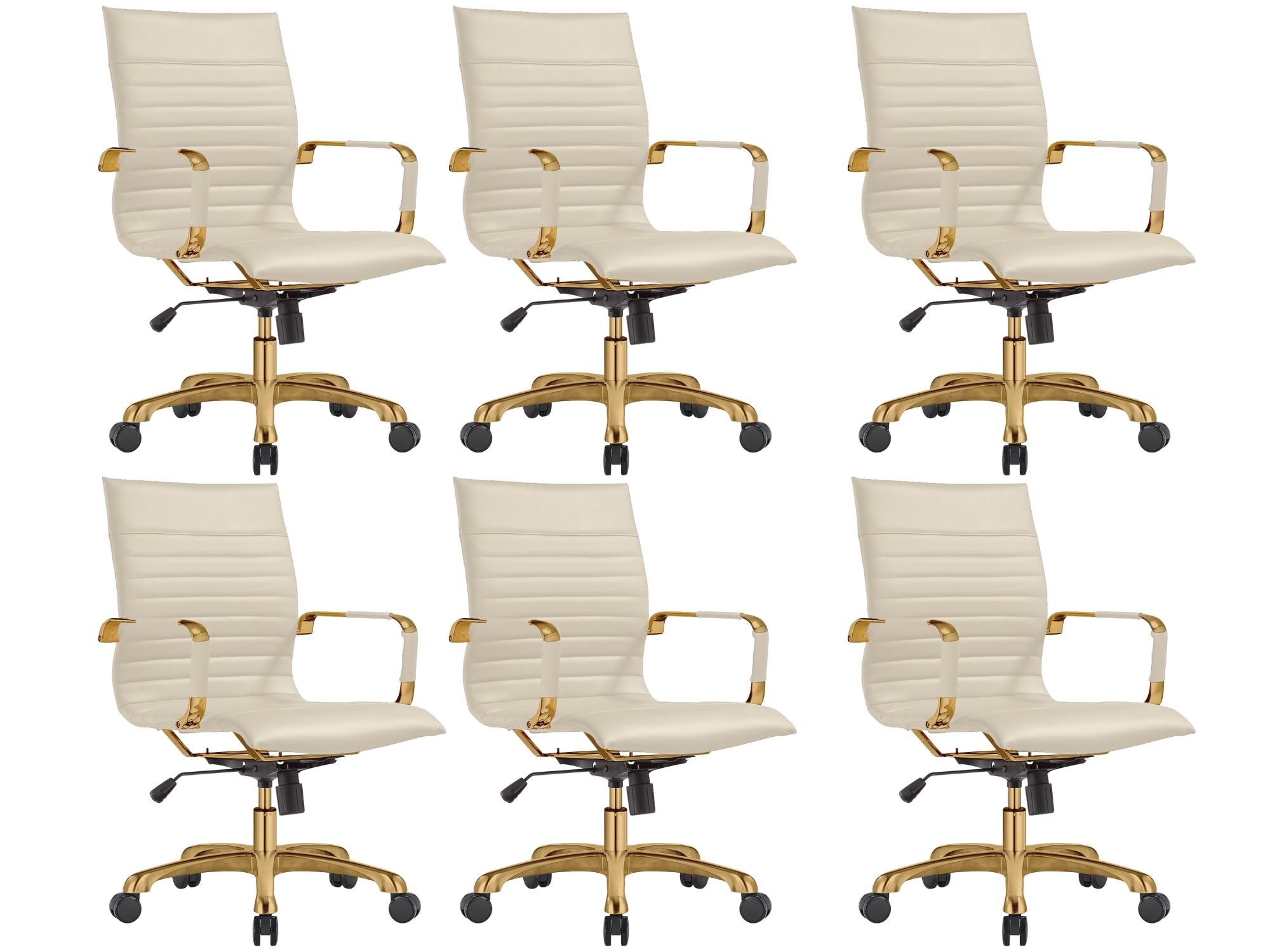 Modern Ergonomic Executive Office Chair, High-Back Leather Conference Desk Chair with Adjustable Height, Tilt Control, 360° Swivel & Gold Frame for Home Office