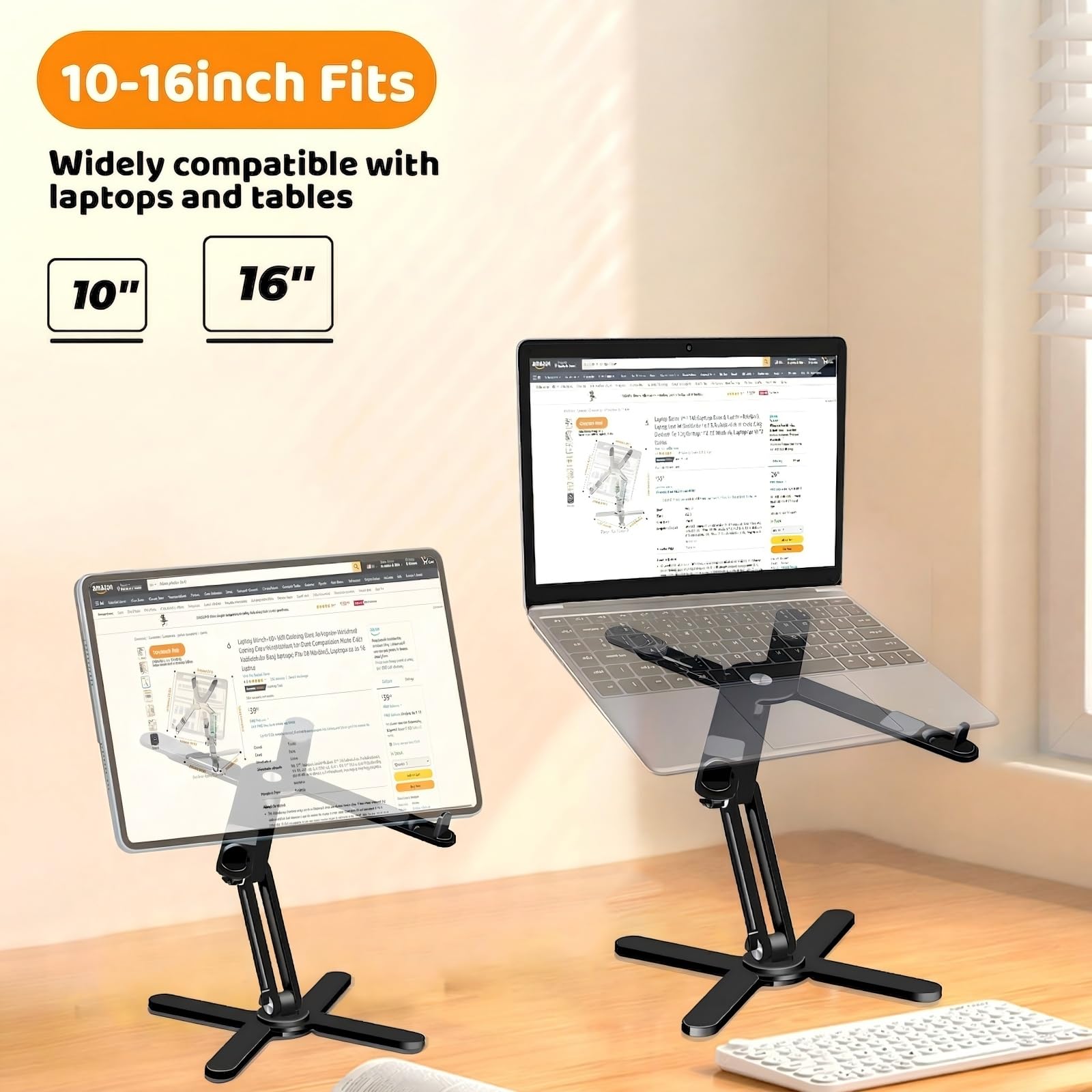 Rotating Laptop Stand, Adjustable Height & Angle, Ergonomic Metal Riser for Desk Collaborative Work, Fully Foldable for Easy Storage, Fits All MacBook & Laptops up to 16 inches, Black