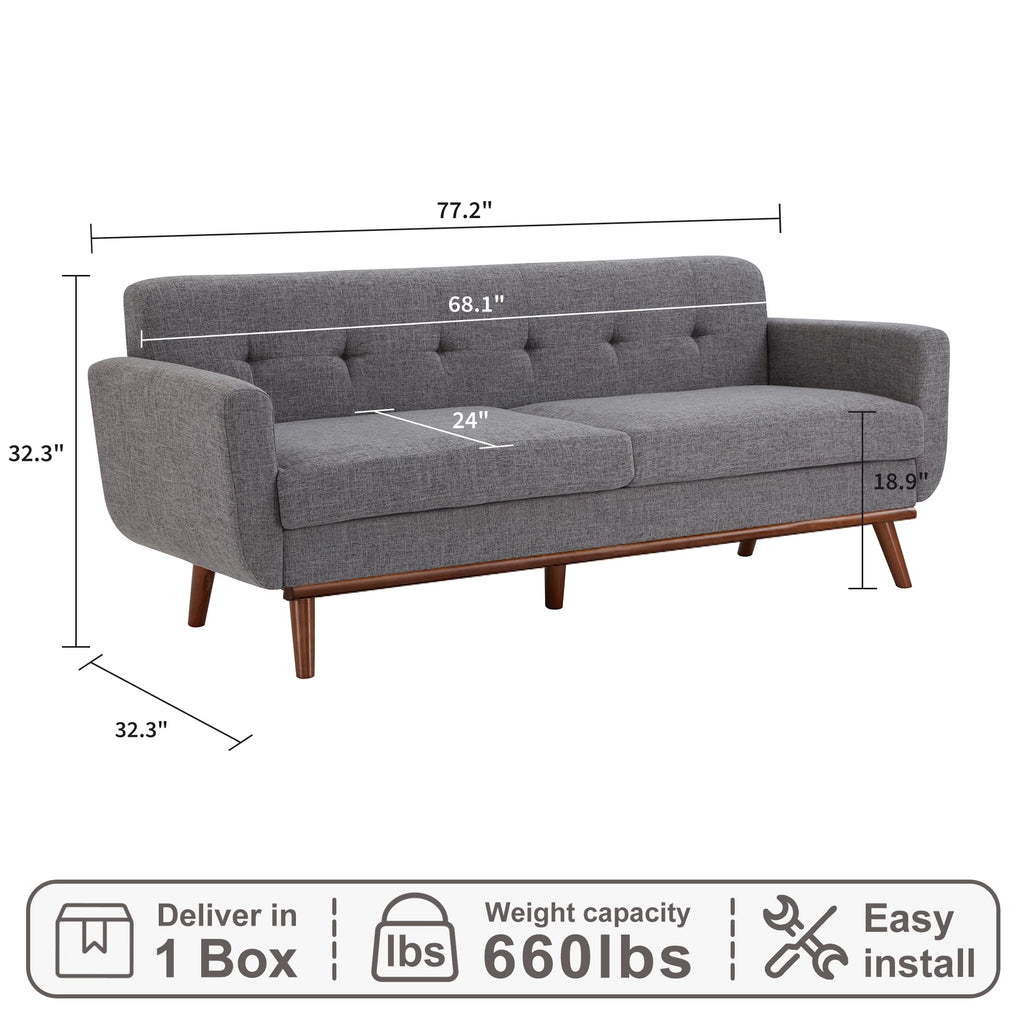 77.2" W Loveseat Sofa, Solid & Easy to Install Small Couch for Bedroom, Office, Apartment, Gray