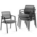 4 Pack, Grey, Stackable Mesh Guest Visitor Reception Chairs - Ergonomic Lumbar Support for Waiting Conference Meeting Room, Office School Lobby and Church, Space Saving