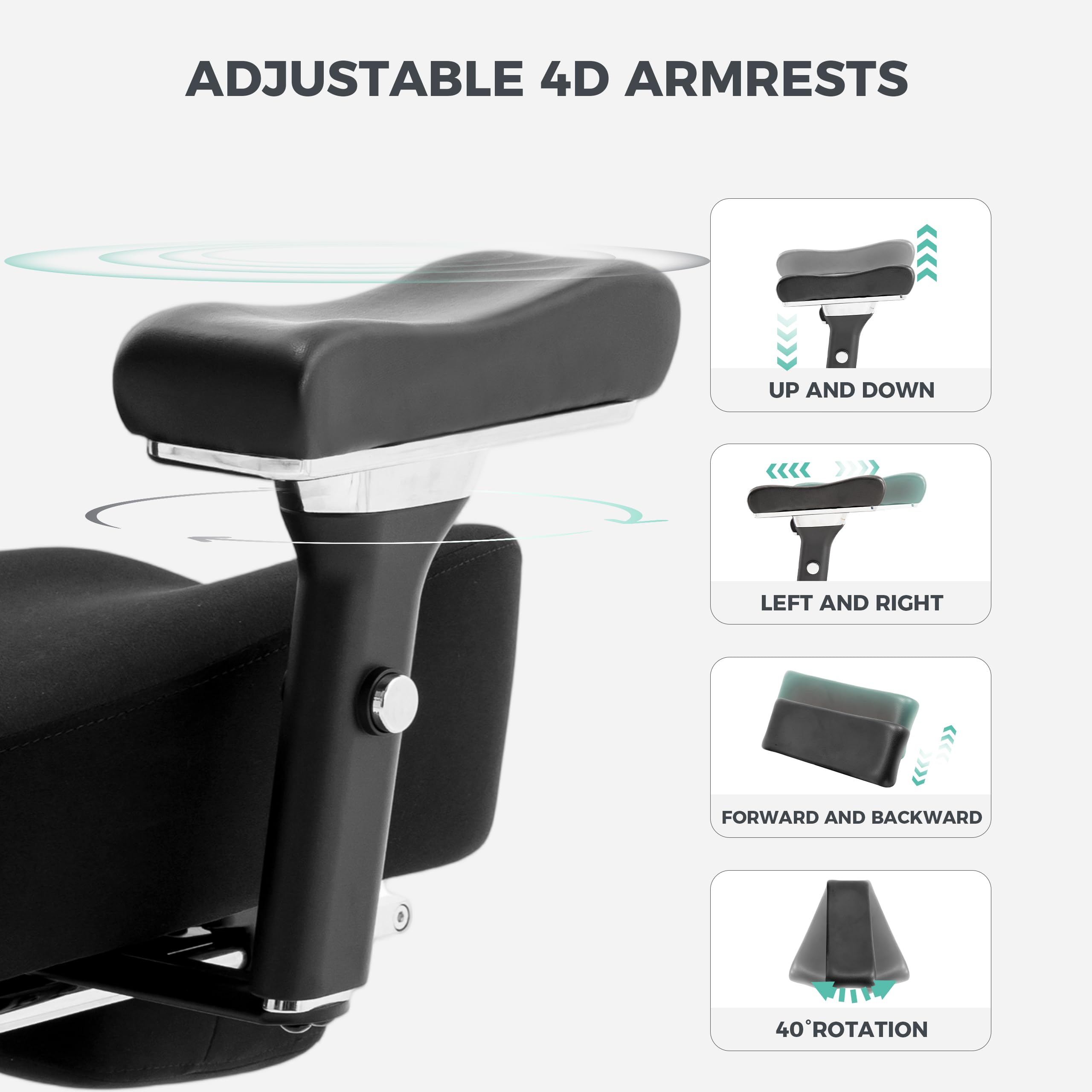 600lbs Big and Tall Office Chair,Oversized Ergonomic Breathable Mesh Desk Chair with W-Shape Thicken Seat Cushion,Computer Chair with Adjustable 4D Armrest,Lumbar Support Footrest Headrest