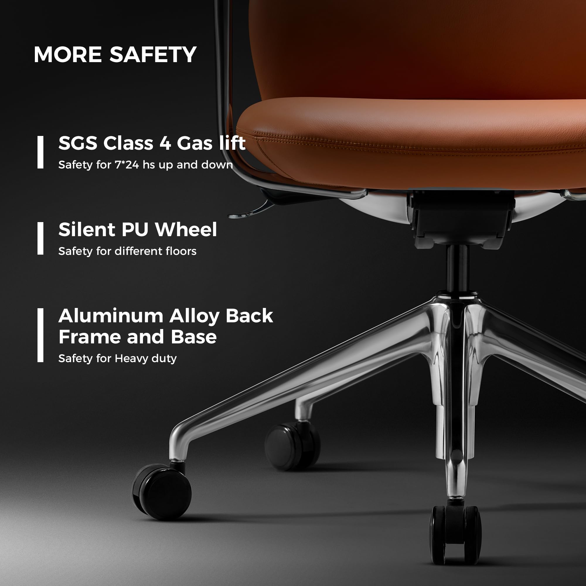 Executive Leather Office Chair, Top Grain Genuine Leather Executive Chair High Back with headrest, Adjustable Tilt & Height, Ergonomic Swivel Chair with Wheels (Orange)