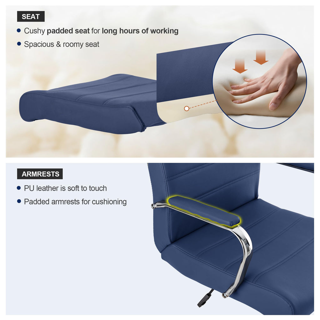 Modern Office Desk Chair, Conference Room Chairs, High Back Ergonomic Home ofiice Chair, Adjustable Height Swivel Executive Computer Chair with Armrest and Padded Seat (Blue)