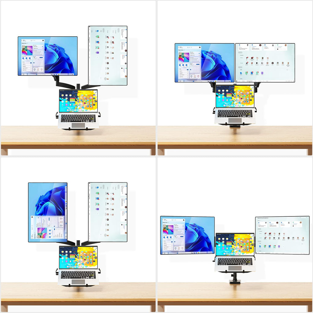 Triple Arm Laptop and Dual Monitor Desk Mount for 17" Notebook and Up to 32" Screens, Adjustable Monitor Arms with Tilt Swivel Rotation, VESA 75x75 100x100, Black