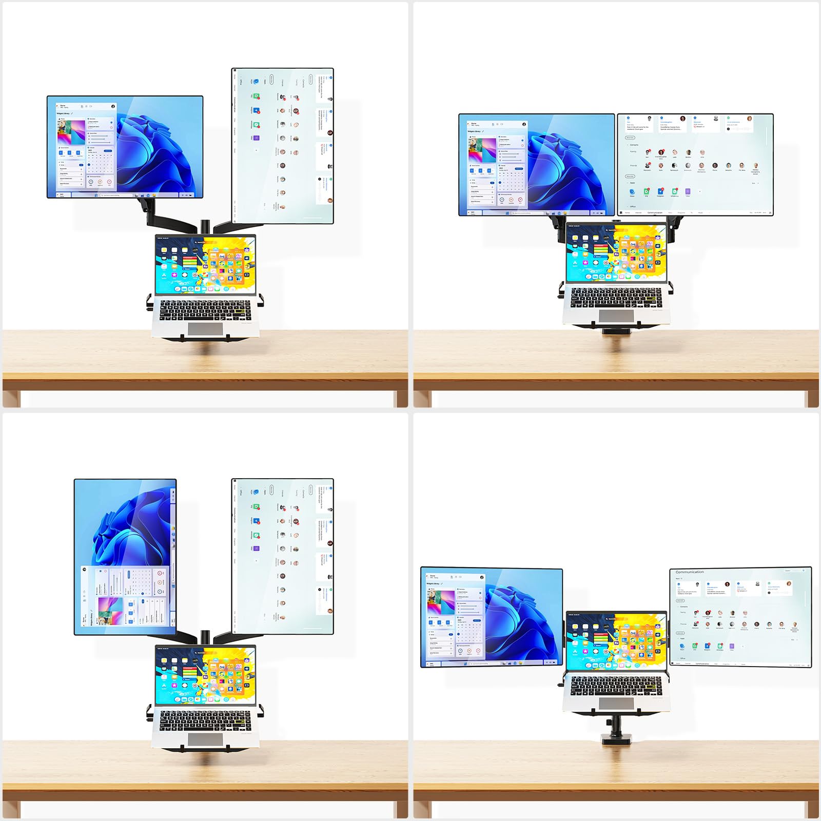 Triple Arm Laptop and Dual Monitor Desk Mount for 17" Notebook and Up to 32" Screens, Adjustable Monitor Arms with Tilt Swivel Rotation, VESA 75x75 100x100, Black