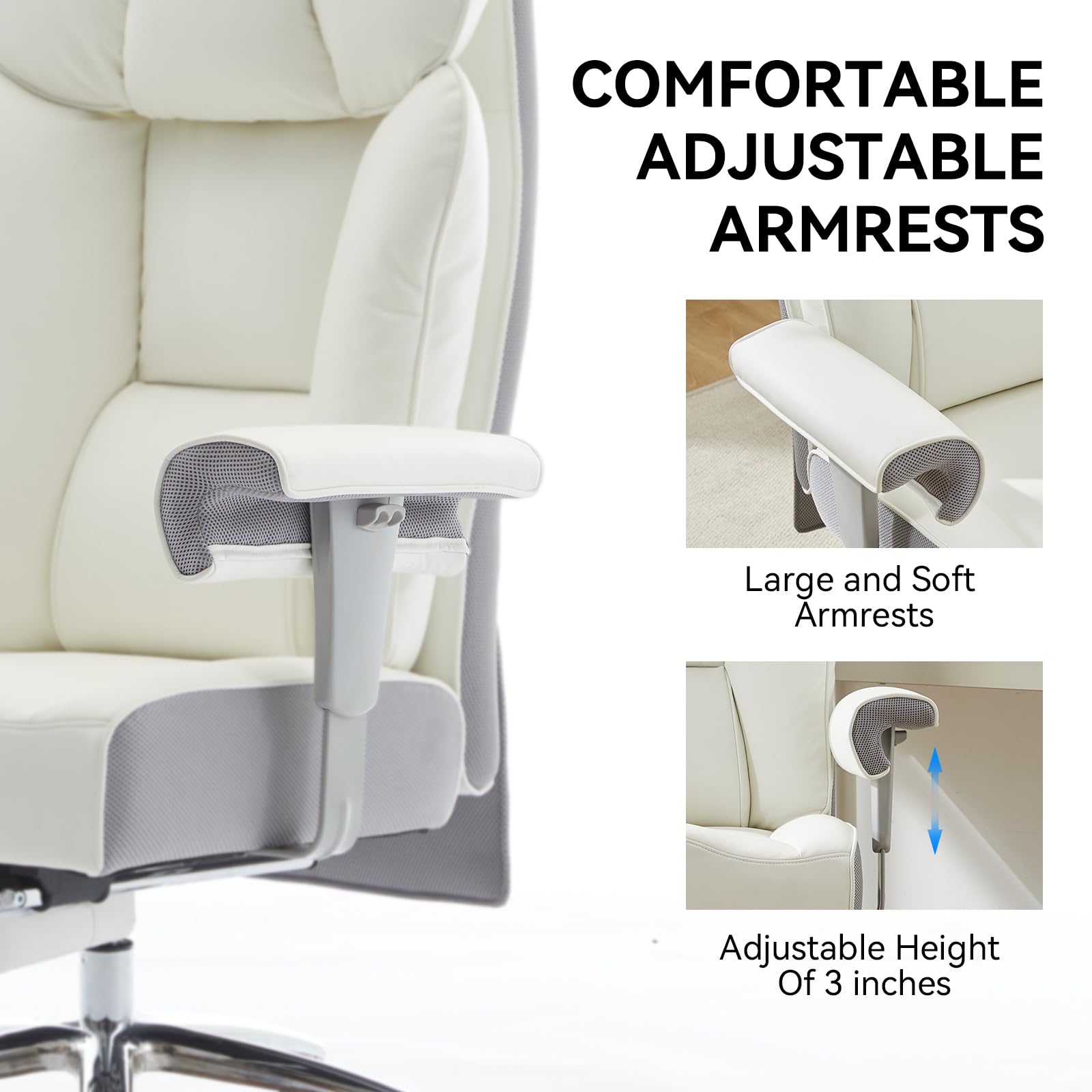 Big and Tall Executive Office Chair 400lbs - White Desk Chair for Women with Footrest, 24" Wide Ergonomic Pocket Spring Cushion Seat, Heavy Duty Computer Chair for Home Office, Gaming