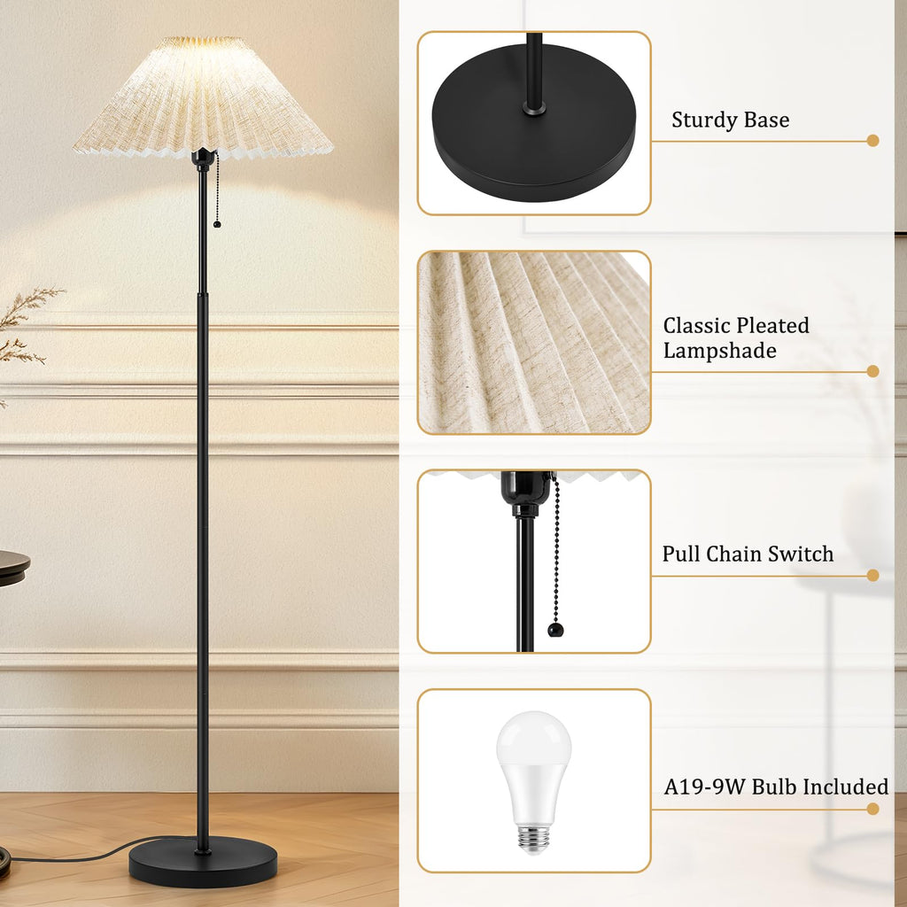 Floor Lamps for Living Room, 59.5" Pleated Modern Standing Lamp,Linen Shade