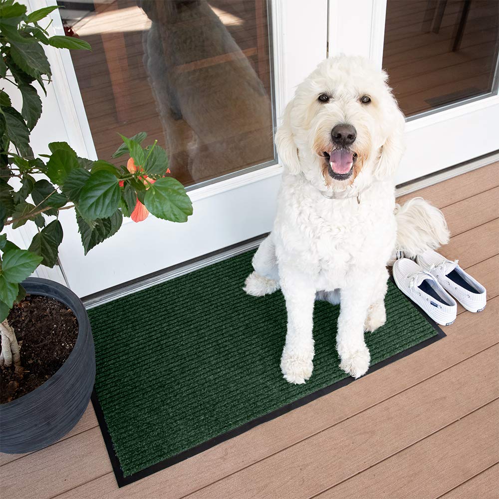 Industrial Door Mat, 2' x 3' Small Entrance Mat, Heavy Duty Commercial Rug for Businesses, Welcome Lobbies, Garage, and Mudroom, Made in the USA, Hunter Green, Brush Step