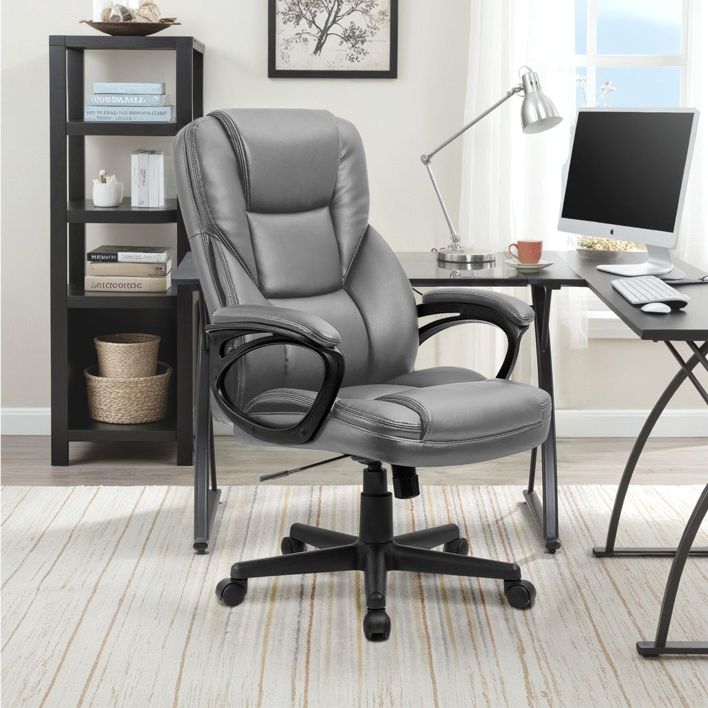(2, Gray) Office Executive Chair High Back Adjustable Managerial Home Desk Chair, Swivel Computer PU Leather Chair with Lumbar Support