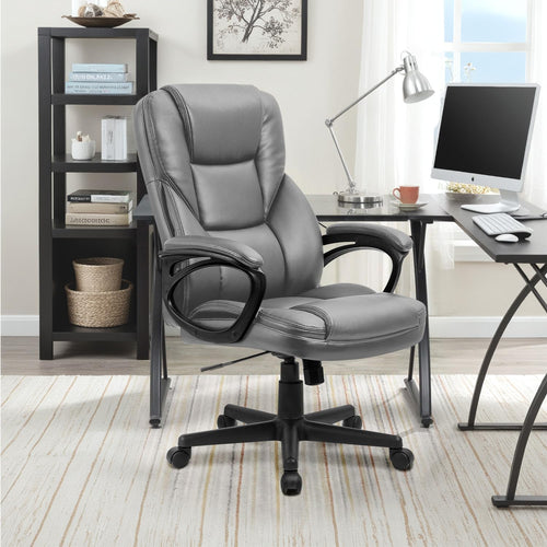 (2, Gray) Office Executive Chair High Back Adjustable Managerial Home Desk Chair, Swivel Computer PU Leather Chair with Lumbar Support