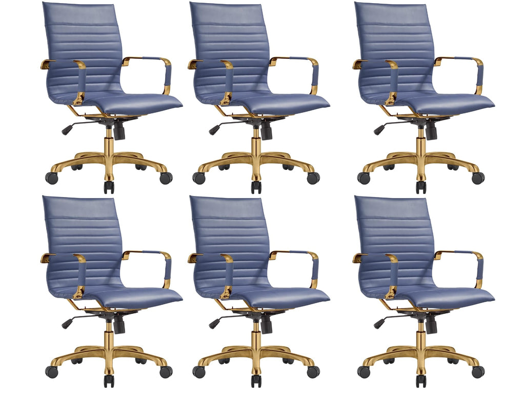 Modern Ergonomic Executive Office Chair, High-Back Leather Conference Desk Chair with Adjustable Height, Tilt Control, 360° Swivel & Gold Frame for Home Office