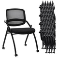 40 Pack, Stackable & Foldable Chairs with Wheels, Reception Guest Chairs with Lumbar Support, Ergonomic Curved Mesh Back Folding Chair for Office Schools Conference Waiting Room, Black