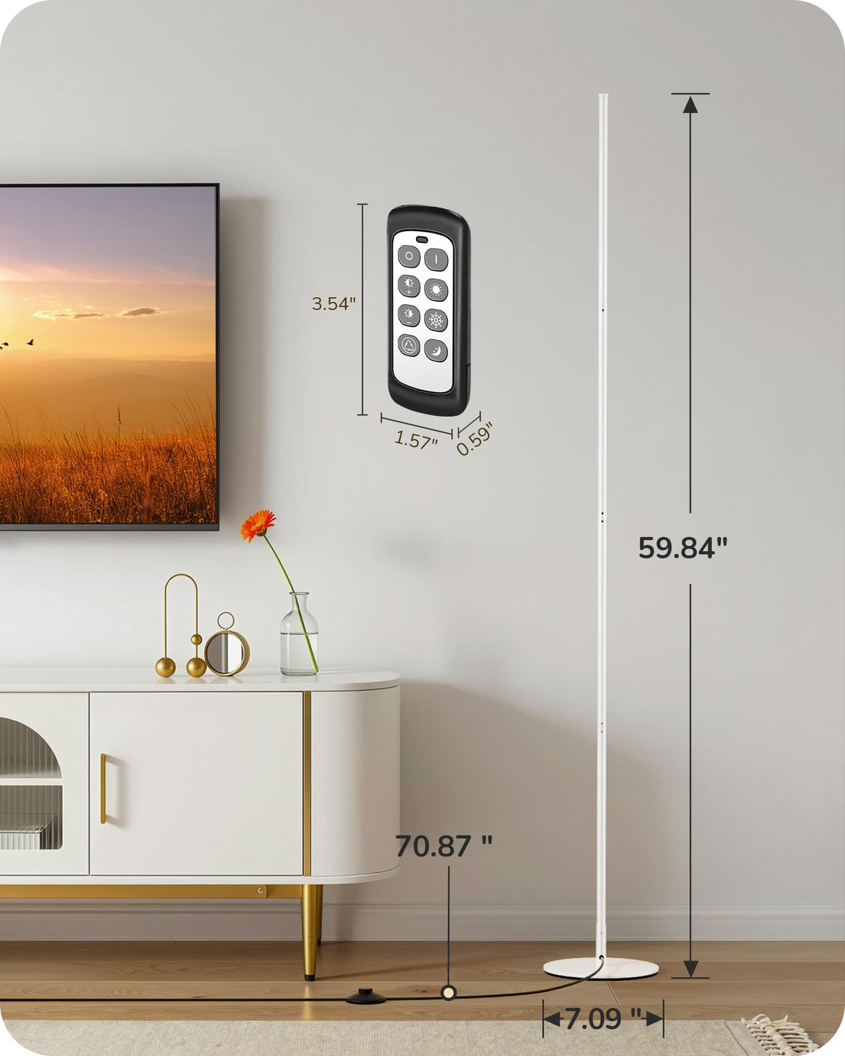 59.8" Corner Lamp with Remote & 3 Height Settings, Dimmable & 3CCT