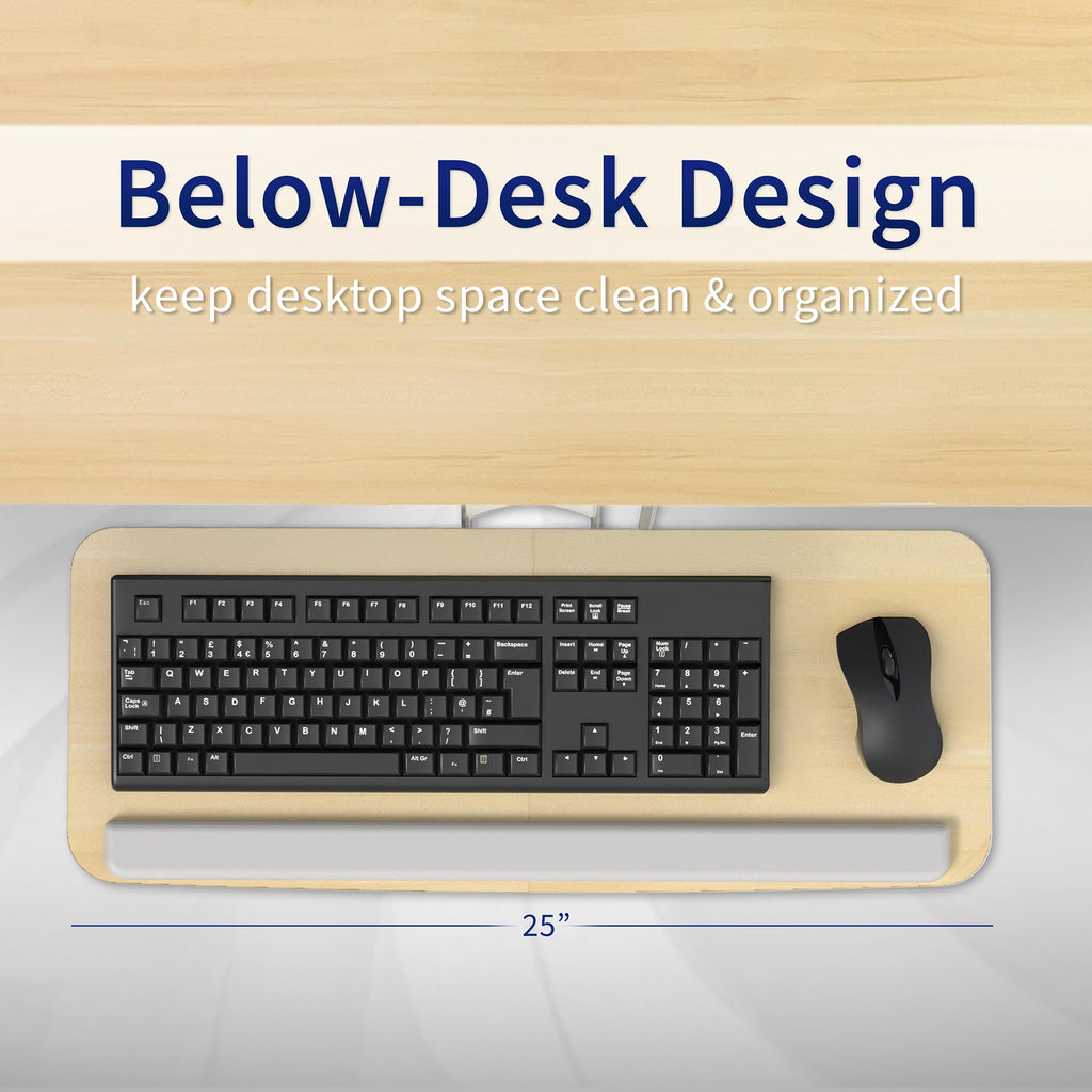Adjustable Computer Keyboard and Mouse Platform Tray Ergonomic Under Table Desk Mount Drawer Underdesk Shelf, Light Wood