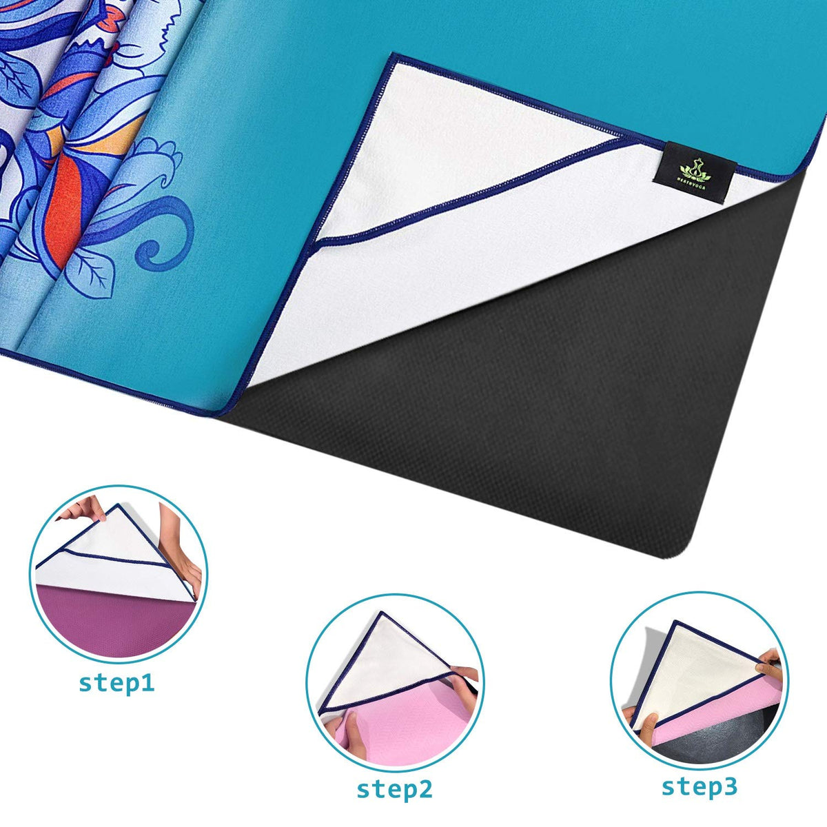 Non Slip Hot Yoga Towel, 100% Microfiber Non Slip Yoga Mat Towel for Hot Yoga, Pilates and Fitness, Exclusive Corner Pockets Design + Free Spray Bottle