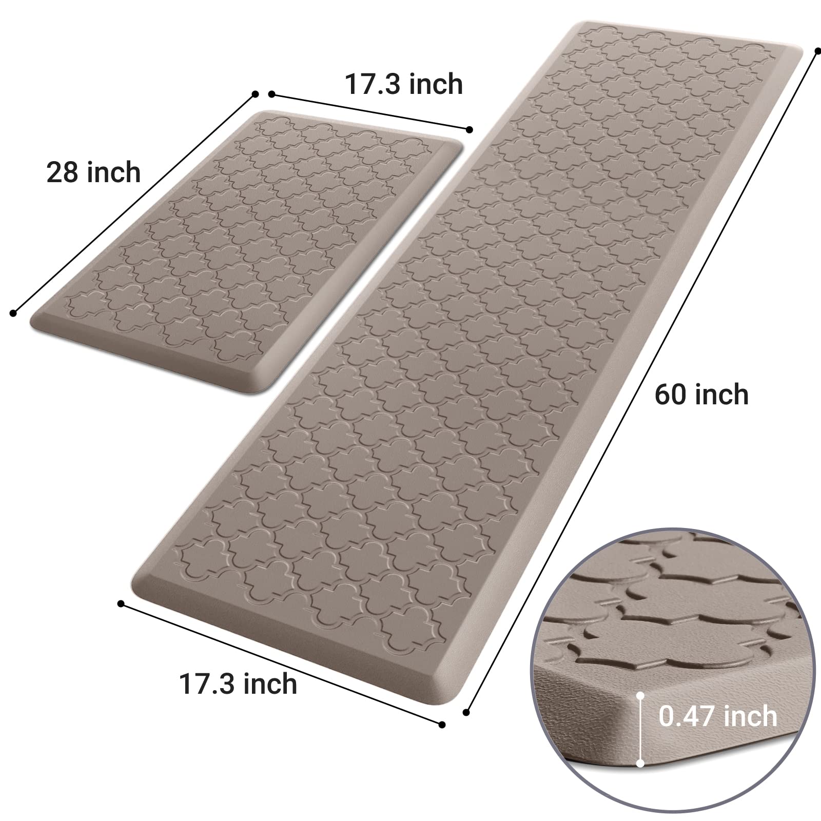 Mat [2 PCS] Cushioned Anti-Fatigue Floor Mat, Waterproof Non-Skid Kitchen Mats and Rugs, Ergonomic Comfort Foam Kitchen Rugs, Standing Mat for Floor,Office, Sink(Khaki,17.3"x28"+17.3"x60")