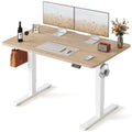 Standing Desk, 48 × 24 Inches Electric Height Adjustable, Sit and Stand Up, Computer Office Desk with Splice Board, White Frame/Maple TOP