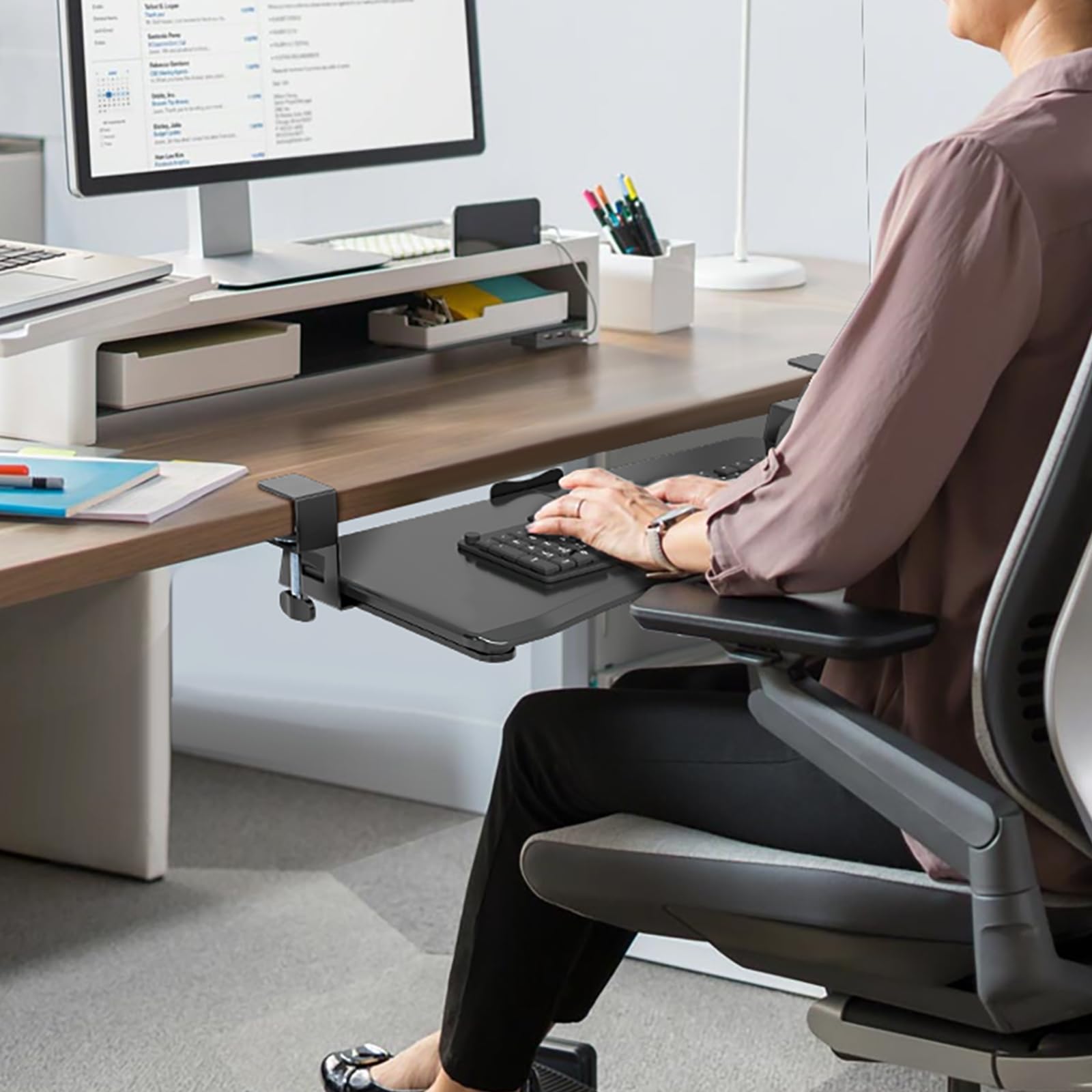 Keyboard Tray Under Desk Pull Out with C Clamp Mount, Computer Keyboard & Mouse Tray, 25.6 (30 Including Clamps) x 11.8 inch Slide-Out Platform Computer Drawer for Typing, Black,