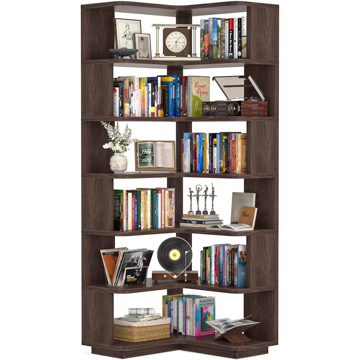 Corner Book Shelf, 7-Shelf L Shaped Corner Bookshelf with Baffle