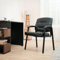 Classic Faux Leather Office Desk Chair with Armrests, Metal Frame, Black, 27.4D x 23.6W x 35.8H in