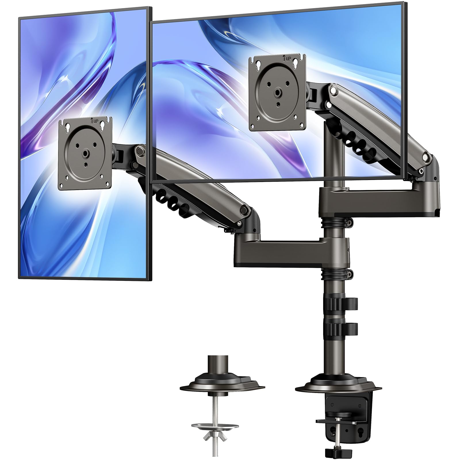 17-32 Inch Dual Monitor Stand, Vertical Dual Monitor Mount, Monitor Stand 2 Monitors, Ergonomic Adjustable Tilt/Swivel/Rotate, Weight Max 19.8 lbs, VESA 75/100mm