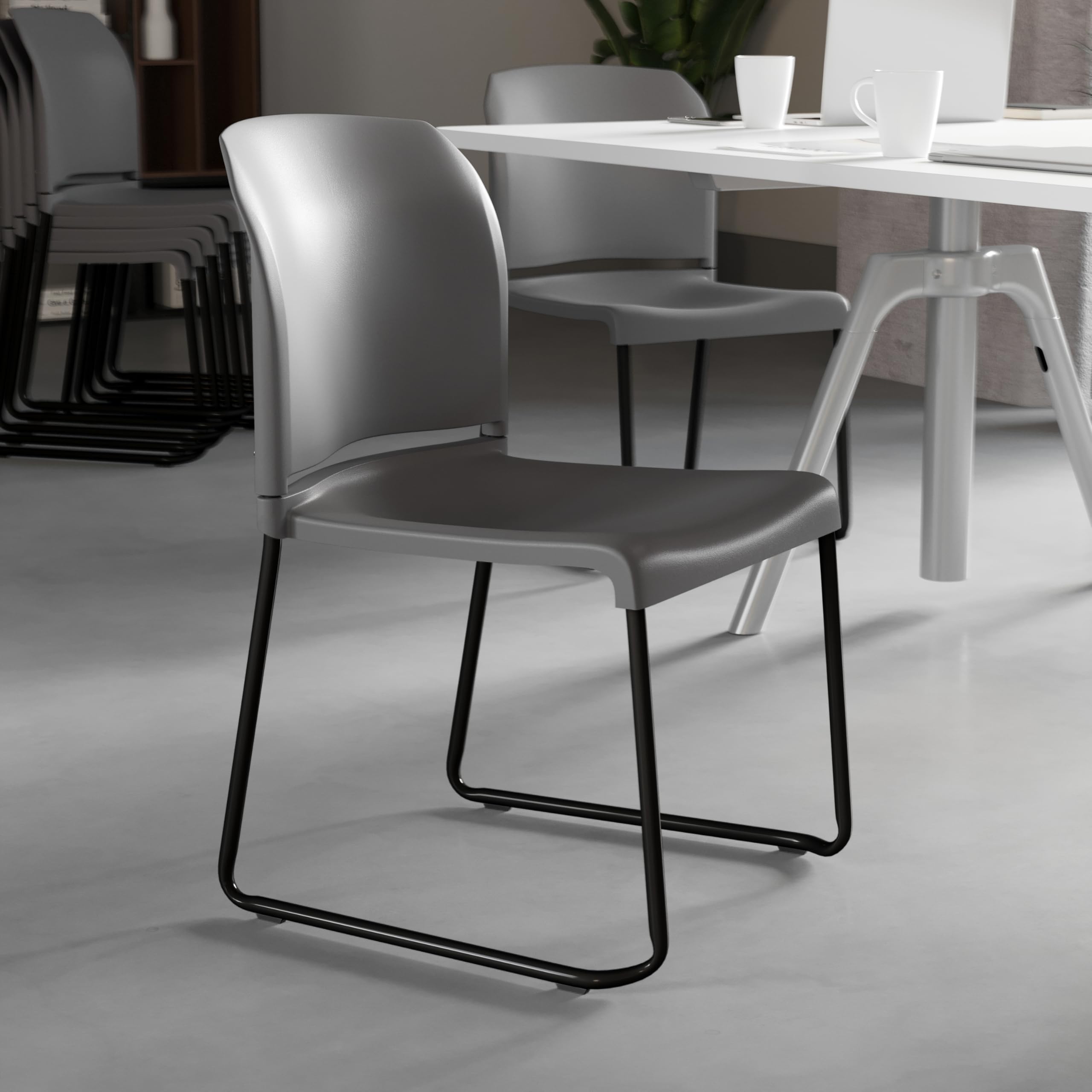 Set of 5, Hercules Series Contoured Stacking Chairs for Waiting Rooms and Offices, Ergonomic Lobby Chairs with Curved Back, Gray