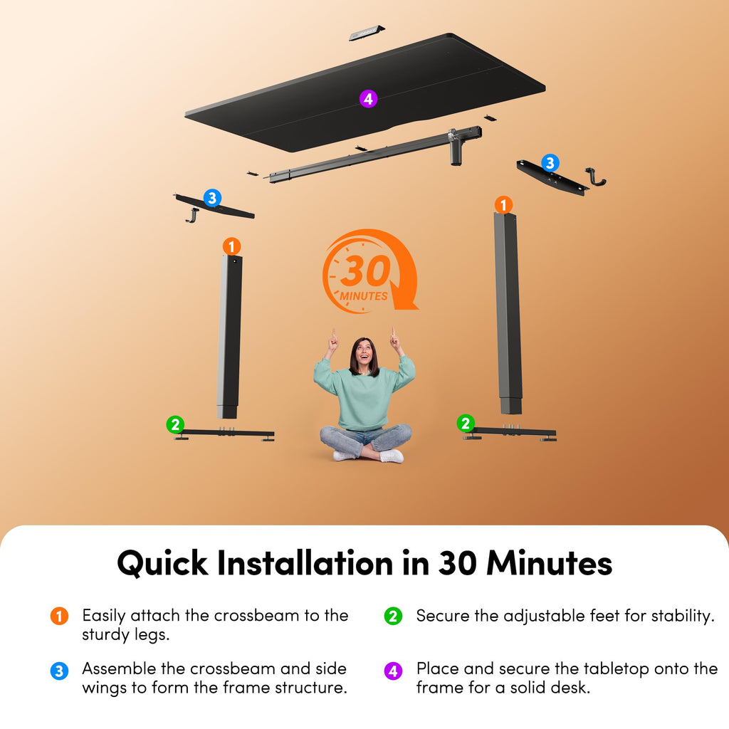 48 x 24 Inchs Electric Standing Desk, Height Adjustable, Sit Stand Up, Computer Office Desk with Splice Board, Black Frame/Black Top