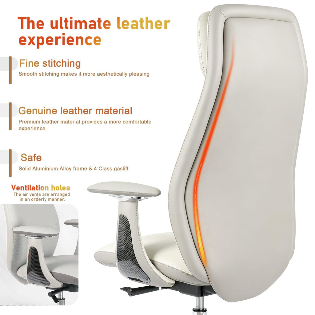 Genuine Leather High-Back Executive Office Chair,Ergonomic