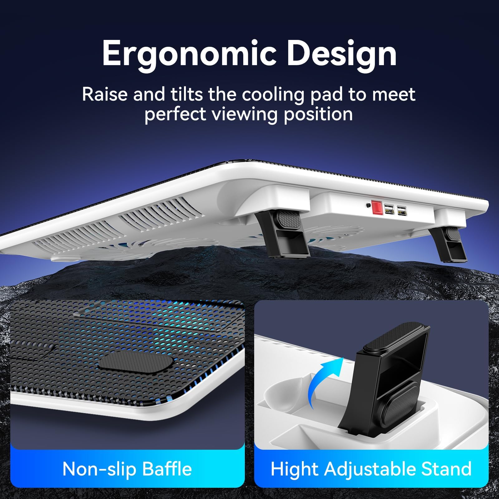Laptop Cooling Pad, Portable Slim Quiet USB Powered Laptop Notebook Cooler Cooling Pad Stand Chill Mat with 3 Blue LED Fans, Fits 12-17 Inches (White)