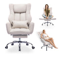 Criss Cross High Back Office Chair with Foot Rest, Ergonomic Cross Legged Desk Chair with Flip-up Armrest, Cozy Reclining 155°Swivel Chair for Home Office, Computer and Entertainment (Beige)
