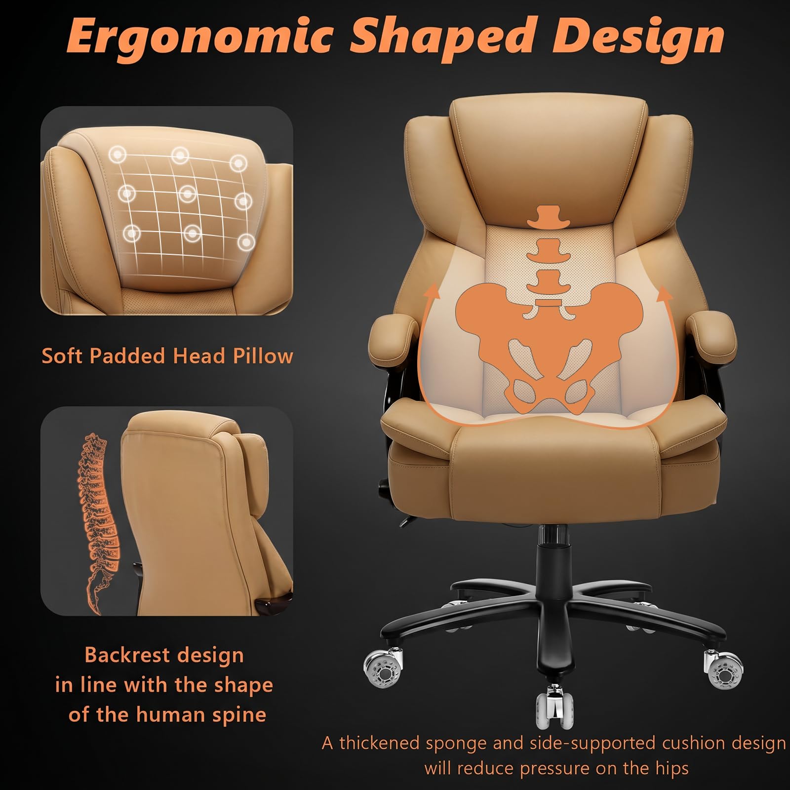 Indulgear 500lbs Big and Tall Office Chair for Heavy People,Heavy Duty Comfy Office Chair,High Back Executive Computer Chair with Lumbar Support, Rubber Wheel