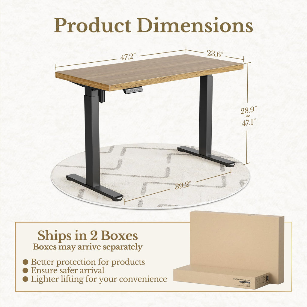 Electric Standing Desk, 48 Inch Adjustable Height Sit Stand Up Desk with 1.18" Thickness Whole-Piece Desktop, Computer Office Desk for Home Office, Light Oak