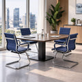 Conference Room Chairs Set of 4, Office Guest Chair with Armrests, Faux Leather Upholstery & Metal Sled Base, Comfortable Meeting Room Chairs for Office/Reception/Conference, Navy Blue